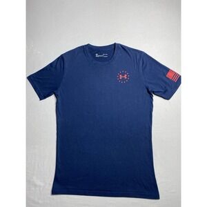 Under Armour Freedom Shirt Mens Small Loose HeatGear Blue USA Flag Athletic Te